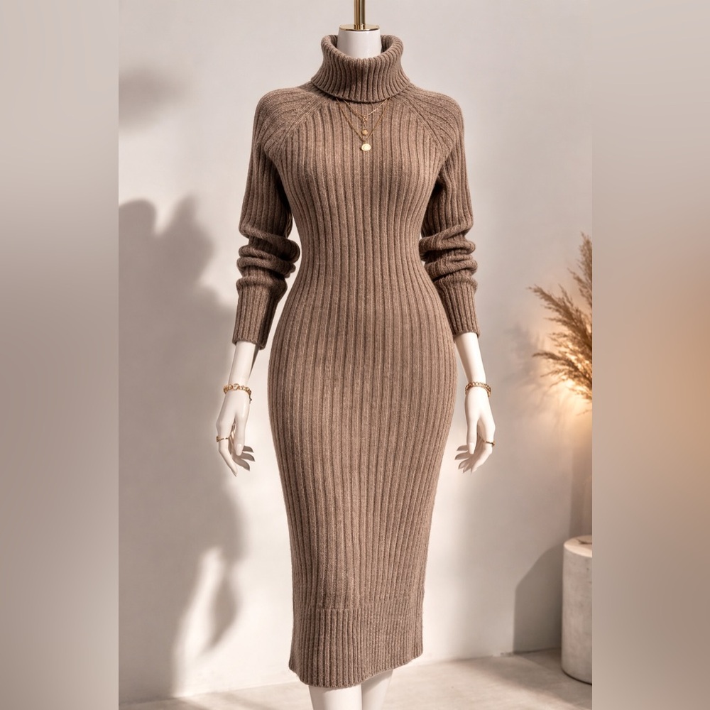 H&M Taupe Long Sleeve Knit Dress